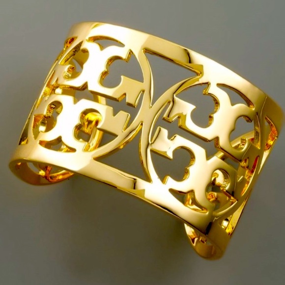 Tory Burch Jewelry - Tory Burch Gold Double T Large Open Cuff Bracelet